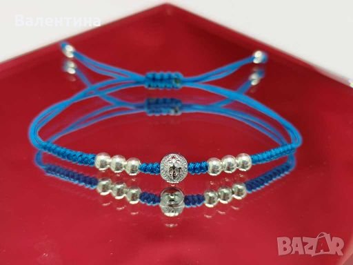 Дамска, детска гривна от синя корда със 925 сребърни елементи, снимка 1