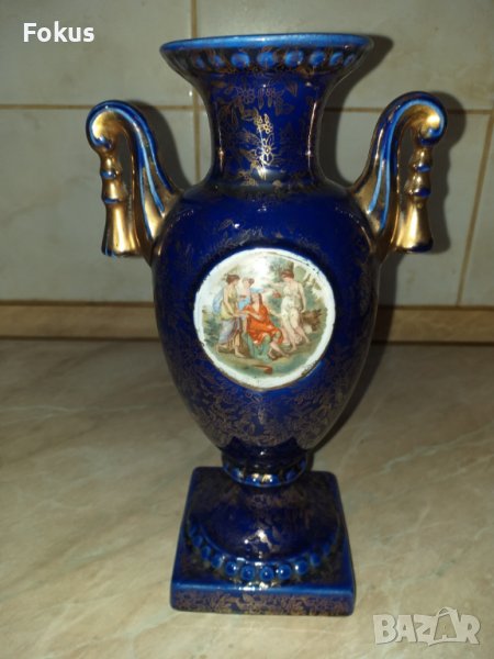 Стара синя английска ваза порцелан, снимка 1