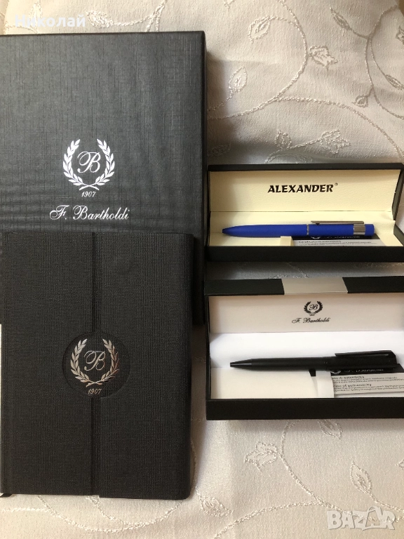 Луксозни бизнес аксесоари F. Bartholdi – бележник /тефтер и химикалки в подаръчни кутии, сертификат, снимка 1