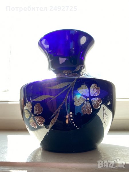✅руска ваза ,синя, кобалт, цветно стъкло, снимка 1