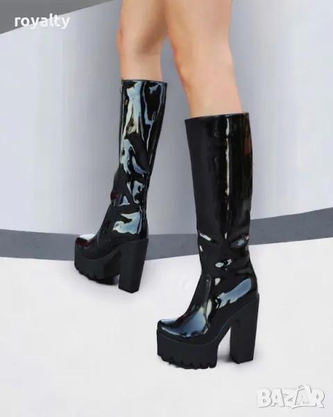 Ботуши на ток - черен лак , снимка 1