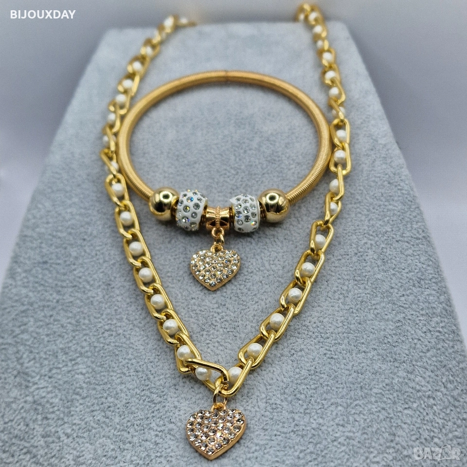 комплект колие и гривна от медицинска стомана 18 карата златно покритие, снимка 1