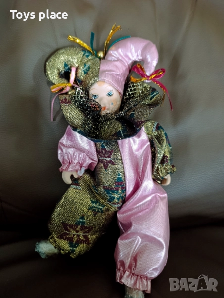HTF Vintage Jester Joker Doll Mardi Gras Порцеланов клоун, снимка 1