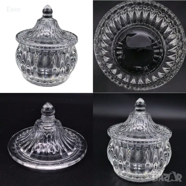 Стъклена захарница с капак, снимка 1