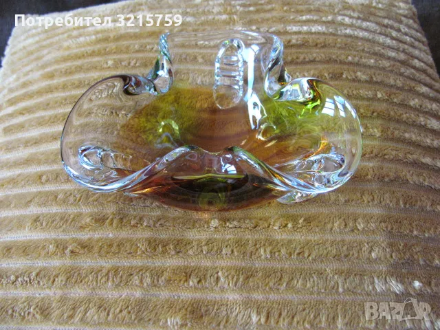 Масивна кристална купа, цветно стъкло, ръчна изработка,17х9см., снимка 1