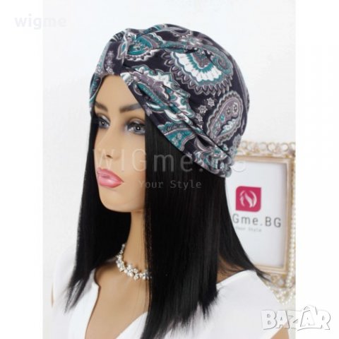 Тюрбан за коса с пандела и орнаменти в зелено и бяло, снимка 5 - Аксесоари за коса - 33650279