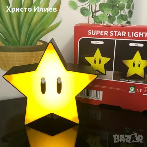 Настолна Нощна 3D лампа Super Mario Супер Марио звезда UCB зареждане, снимка 4 - Настолни лампи - 47292311