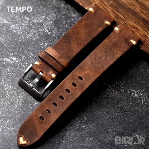 КОЖЕНА КАИШКА СВ. КАФЯВА- 22мм + ПОДАРЪК, снимка 6 - Каишки за часовници - 48207369