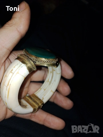 стара старина женска гривна слонова кост с камък, снимка 2 - Антикварни и старинни предмети - 53597514