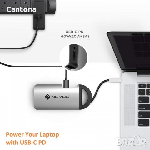NOVOO USB C хъб 8 в 1, алуминиев корпус, HDMI 4K, 3 USB 3.0, Gigabit Ethernet 1000Mbps, PD Type C, S, снимка 4 - Други - 35381194