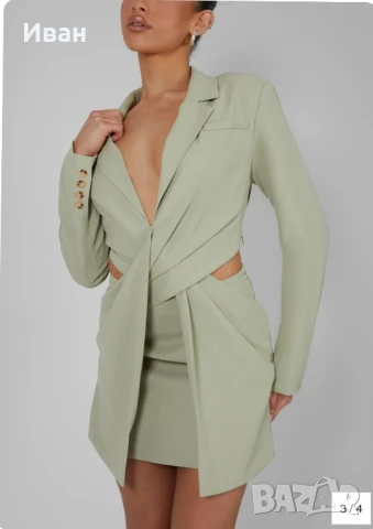 KAIIA Twisted blazer dress sage S-M, снимка 3 - Рокли - 51170933