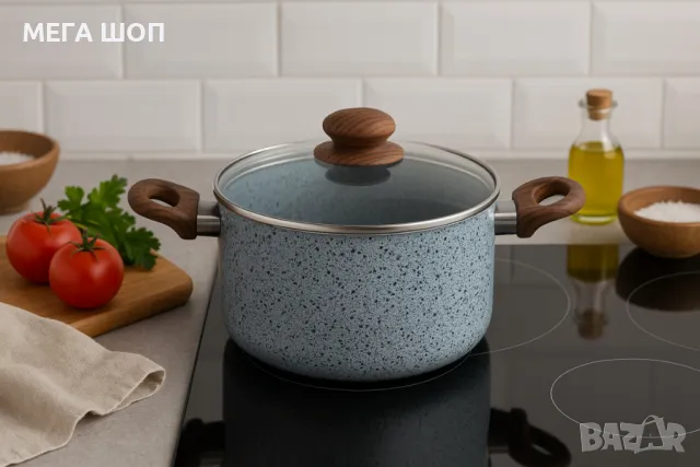 Тенджера Voltz Siena, Дълбока, Мраморно каменно керамично покритие, Светло сив, снимка 2 - Съдове за готвене - 50192067