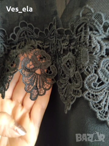 Официална дълга черна туника с дантела, снимка 4 - Туники - 53218093