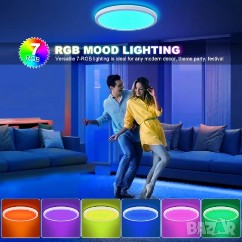 LED плафон с дистанционно управление 18W+RGB, снимка 5 - Лампи за таван - 53569193
