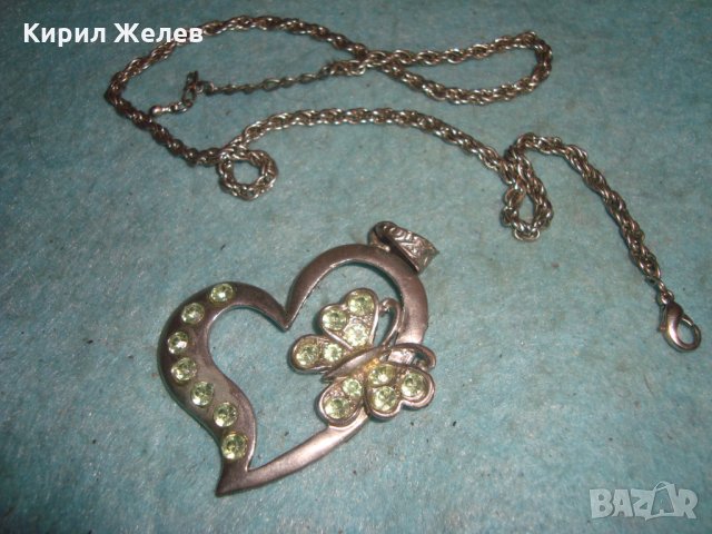 СЪРЦЕВИДЕН с ПЕПЕРУДКА АРТ ЛЮБОВЕН МЕДАЛЬОН с КРИСТАЛЧЕТА и КРАСИВА ВЕРИЖКА РЕТРО ПЛЕТКА 8899, снимка 5 - Колиета, медальони, синджири - 35322649