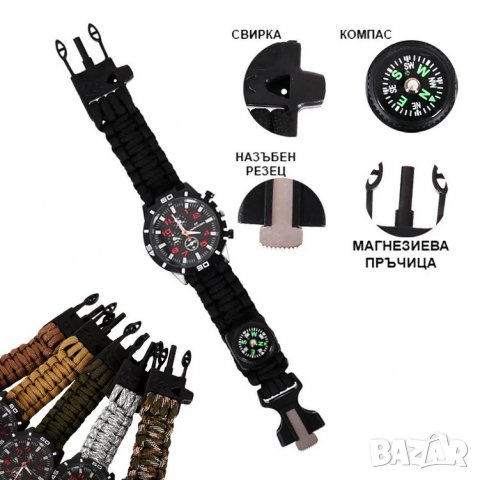  Подаръчен комплект Часовник - гривна за оцеляване, запалка и мултифункционален инструмент, снимка 2 - Подаръци за мъже - 39651168
