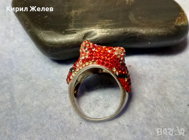 ФИГУРАЛЕН СКЪПОЦЕНЕН СРЕБЪРЕН ПРЪСТЕН РОДИРАНО СРЕБРО 925 СЛАДКА МУЦУНКА ЛЕОПАРД 33672, снимка 3 - Пръстени - 49427685