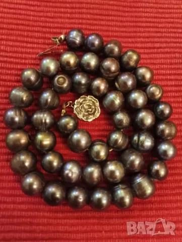 Колие, гердан, огърлица, от естествени черни перли. , снимка 6 - Колиета, медальони, синджири - 48237513