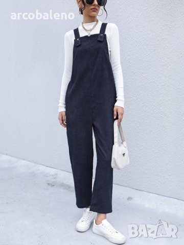 Дамски ежедневен едноцветен гащеризон от рипсено кадифе , снимка 2 - Гащеризони - 42114801