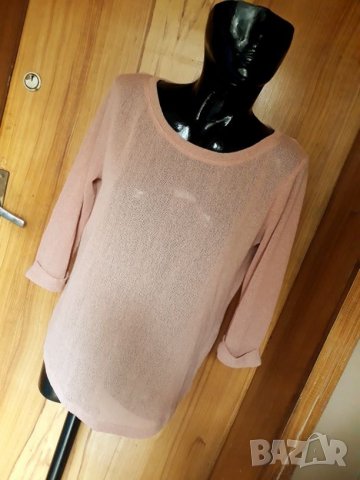 Бледо оранжева блуза на ситна плетка на дупки Л