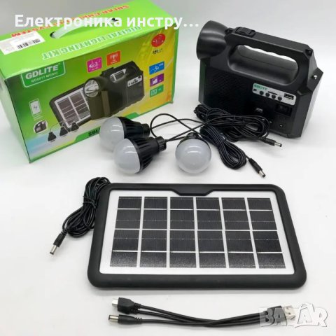 Соларна система GDLite-8017 Music, Фенер, лампа, соларен панел, Bluetooth, Радио-mp3 player, 3 лампи, снимка 3 - Къмпинг осветление - 43155896