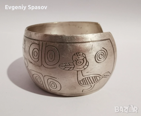 Отворена Гривна с Гущер, Птица и Символи от Мексико, снимка 3 - Гривни - 52440730