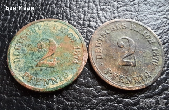 Стара монета 2 пфенига 1874 г. буква С и 1876 буква А- Германия- бронз , рядки, снимка 5 - Нумизматика и бонистика - 51140679