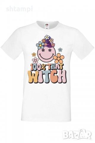 Мъжка тениска 100 percent that witch,Halloween,Хелоуин,Празник,Забавление,Изненада,Обичаи,, снимка 2 - Тениски - 38132517