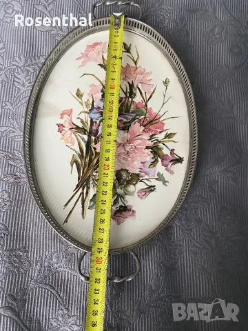 Стар поднос порцелан и метал, снимка 6 - Антикварни и старинни предмети - 49173527