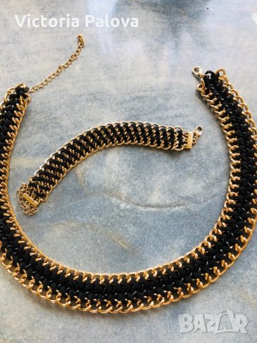 Разкошно колие и гривна.Синджир и кожа, снимка 10 - Бижутерийни комплекти - 27041817