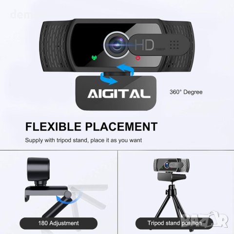 Уеб камера за компютър с микрофон и статив, 1080P FHD, снимка 2 - Други - 43937774