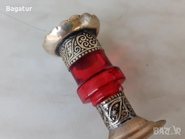 Стъкло и метал,свещник,посребрен Мароко,Ррр,, снимка 2 - Други - 48490327