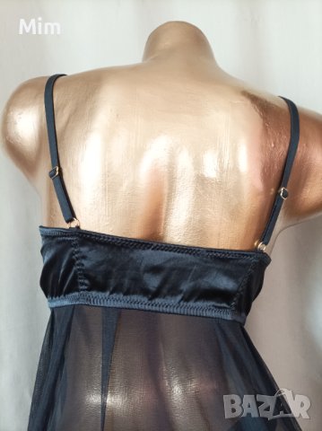 75 С Черна нощница със сатенена бриджитка с чокър, снимка 2 - Корсети, бюстиета, топове - 40846614