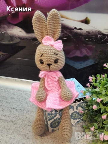 Плетена играчка Зайче-балерина, ръчно изработени,прекрасен подарък, снимка 3 - Плюшени играчки - 51949444