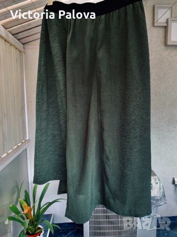 Ефектна нестандартна масленозелена пола SISLEY,асиметрична, снимка 3 - Поли - 33606012