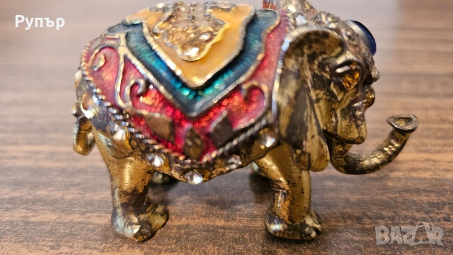 Бронзово слонче с емайли, снимка 8 - Декорация за дома - 53092601