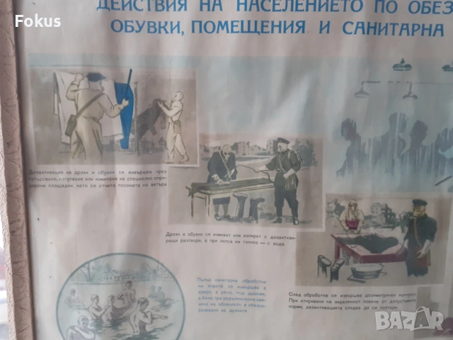 Голям плакат картина СОЦ гражданска защита рамка стъкло, снимка 3 - Антикварни и старинни предмети - 53394482