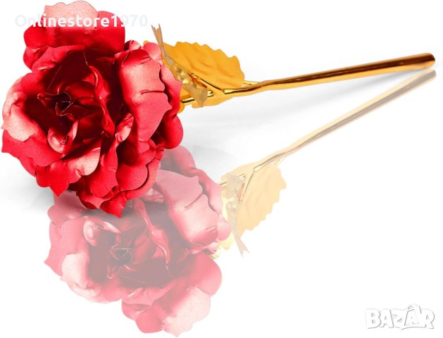 Червена златна роза 24 K + картичка сърце, снимка 3 - Колиета, медальони, синджири - 43885574