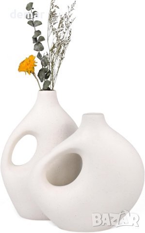 aiskding Комплект 2 ръчно изработени модерни бели керамични декоративни вази 