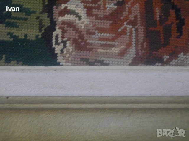 590х460мм-Голям Френски Ръчен Гоблен-Рамкиран-DMC Конци-Отличен, снимка 10 - Гоблени - 37076821