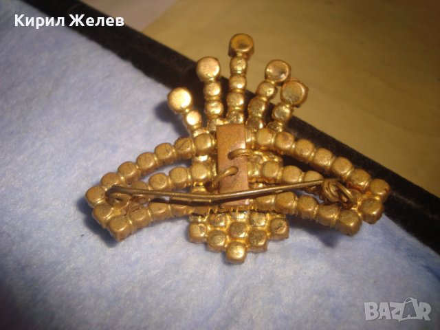 СТАРА ПОЗЛАТЕНА РЕТРО АРТ КРИСТАЛНА БРОНЗОВА БРОШКА с БОХЕМСКИ КРИСТАЛИ МАЙСТОРСКА ИЗРАБОТКА 29207, снимка 5 - Антикварни и старинни предмети - 37320273