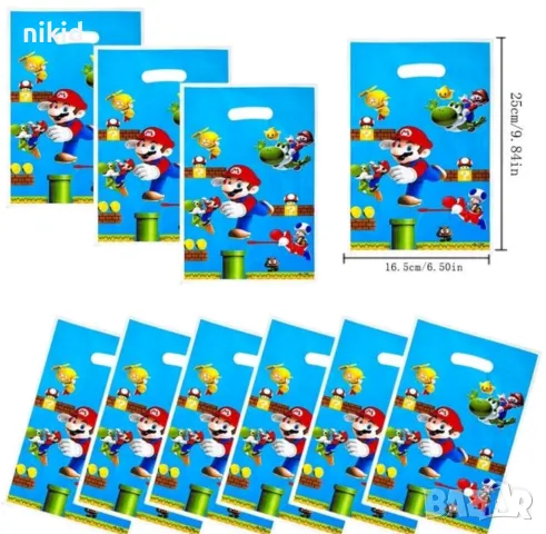 10 бр торбички Супер Марио Super Mario зелен син фон за сладки подарък рожден ден парти, снимка 2 - Други - 31335385