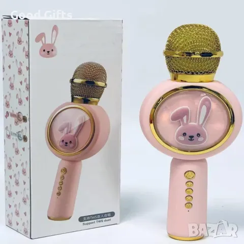 Детски караоке микрофон Baby Rabbit X6 – Bluetooth, светлини и звук, със зайче, снимка 6 - Микрофони - 50386172