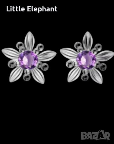 Сребърни обеци с 5 листенца,колекция"Flowers",purple/нови