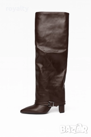 Ботуши на ток - кафява лъскава кожа, снимка 6 - Дамски ботуши - 52201707