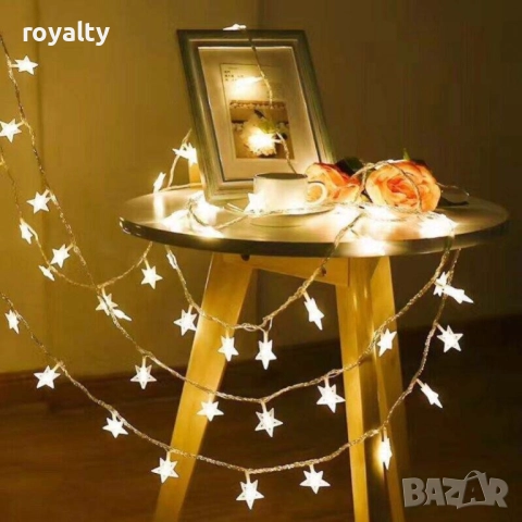 Светещи коледни LED лампички със звездички с щепсел., снимка 5 - Лед осветление - 52122012