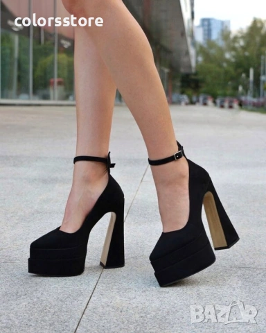 Обувки на ток - черен велур - VT2