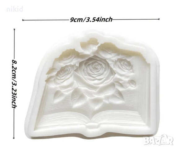 Отворена книга с рози силиконов молд форма фондан шоколад гипс декор, снимка 2 - Форми - 51938824