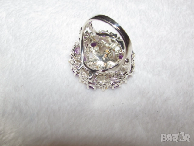 925 сребърен пръстен с аметисти, подходящ за подарък, снимка 5 - Пръстени - 51720209