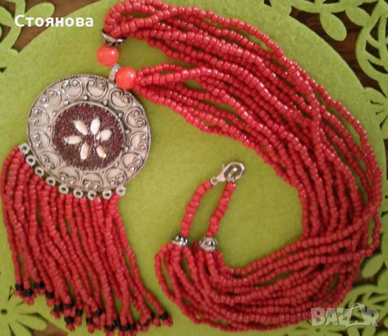 Ефектно дамско червено колие , снимка 13 - Колиета, медальони, синджири - 27671446